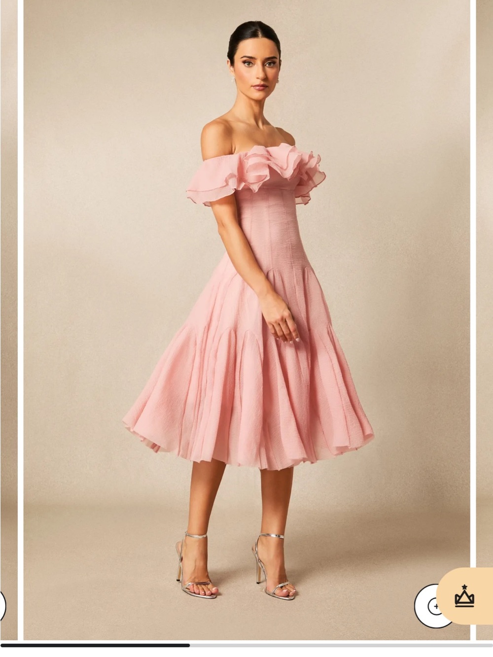 One-Shoulder Ruffle Midi Dress in Blush Pink